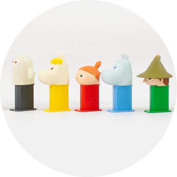 Small PEZ  dispensers in the shape of Moomin characters